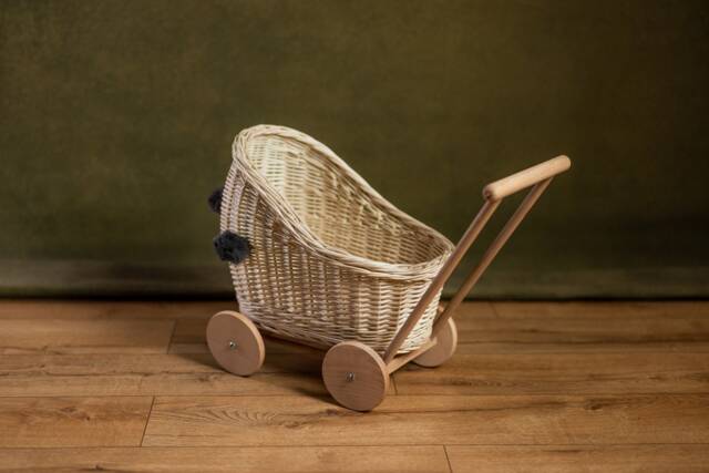 Wicker Willow White Baby Carriage Doll Stroller Pram High Exclusive Eco Toy For Kids 1St Birthday Gift Natural - image 1