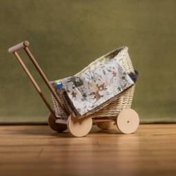 Wicker Willow White Baby Carriage Doll Stroller Pram High Exclusive Eco Toy For Kids 1St Birthday Gift Natural - thumbnail 2