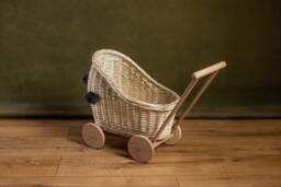 Wicker Willow White Baby Carriage Doll Stroller Pram High Exclusive Eco Toy For Kids 1St Birthday Gift Natural - thumbnail 1