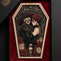 Personalized La Catrina Couple Layered Wooden Sign, Custom Names Gothic Skeleton Wall Decor, Day Of The Dead Wedding Gift - thumbnail 2