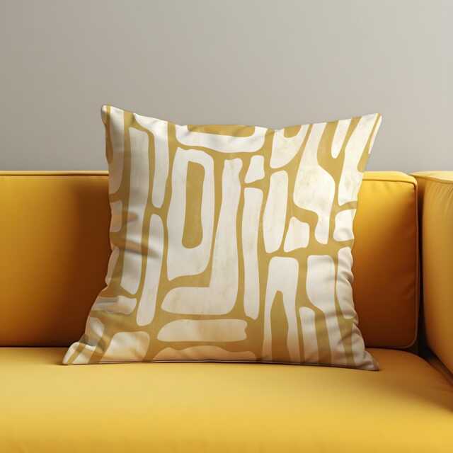 Modern Abstract Cushion Cover, Mustard Yellow & White Organic Line Pillow Case, Minimalist Throw Contemporary Home Decor - image 1