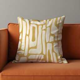 Modern Abstract Cushion Cover, Mustard Yellow & White Organic Line Pillow Case, Minimalist Throw Contemporary Home Decor - thumbnail 4