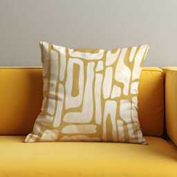 Modern Abstract Cushion Cover, Mustard Yellow & White Organic Line Pillow Case, Minimalist Throw Contemporary Home Decor