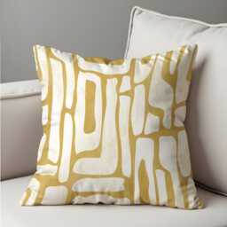 Modern Abstract Cushion Cover, Mustard Yellow & White Organic Line Pillow Case, Minimalist Throw Contemporary Home Decor - thumbnail 2