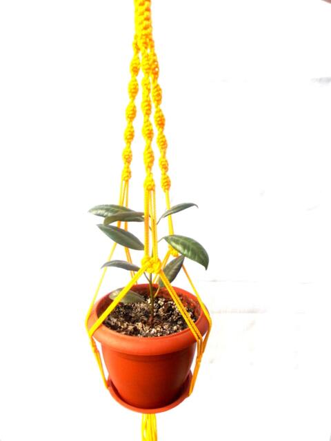 Yellow Mini Macrame Plant Holder 18 Inches 3 Mm Hanging Planter Beautiful Flowerpots Indoor Or Outdoor Decor Wall Hanging Window Decorations - image 1