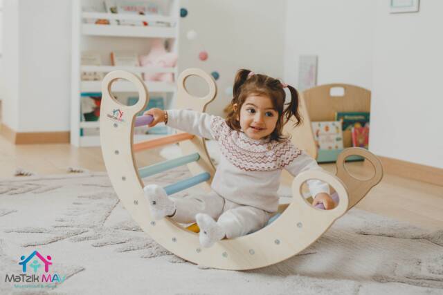 Montessori Climbing Arch Wooden Rocker With Ramp Slide - image 1