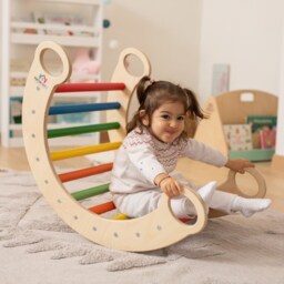 Montessori Climbing Arch Wooden Rocker With Ramp Slide - thumbnail 3