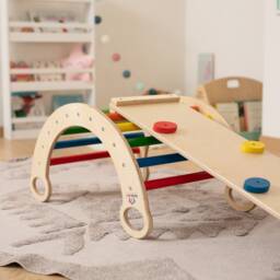 Montessori Climbing Arch Wooden Rocker With Ramp Slide - thumbnail 4