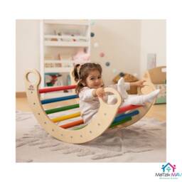 Montessori Climbing Arch Wooden Rocker With Ramp Slide - thumbnail 2