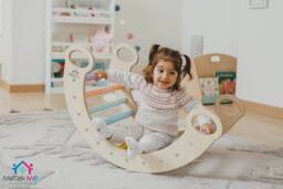 Montessori Climbing Arch Wooden Rocker With Ramp Slide