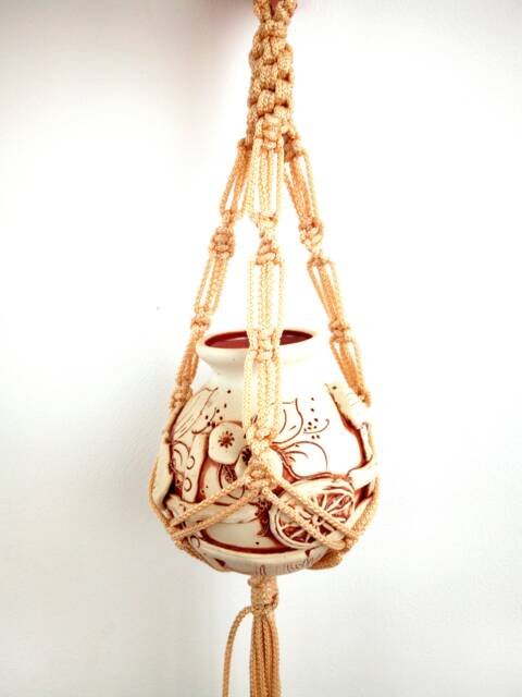 Mini Macrame Plant Hanger 10 Inches 3 Mm Beige Plant Holder Mini Hanging Planter Planter Pattern Wall Gift Idea Flower Pot - image 1