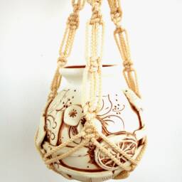Mini Macrame Plant Hanger 10 Inches 3 Mm Beige Plant Holder Mini Hanging Planter Planter Pattern Wall Gift Idea Flower Pot - thumbnail 3