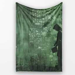 Green Rainy Traveller Silhouette Street Art, Bedroom Living Room Accent, Unique Artistic Design - Super Soft Fleece Blanket Bed Sofa Throw