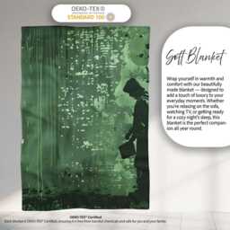 Green Rainy Traveller Silhouette Street Art, Bedroom Living Room Accent, Unique Artistic Design - Super Soft Fleece Blanket Bed Sofa Throw - thumbnail 3