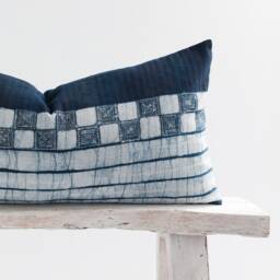 Indigo Batik Lumbar Pillow - Hmong Hill Tribe Woven Cushion - 12x24 - thumbnail 3