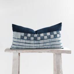 Indigo Batik Lumbar Pillow - Hmong Hill Tribe Woven Cushion - 12x24 - thumbnail 1