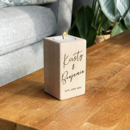 Engraved Wooden Tealight Holder - Personalised Candle Anniversary Gift - thumbnail 1