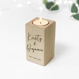 Engraved Wooden Tealight Holder - Personalised Candle Anniversary Gift - thumbnail 3