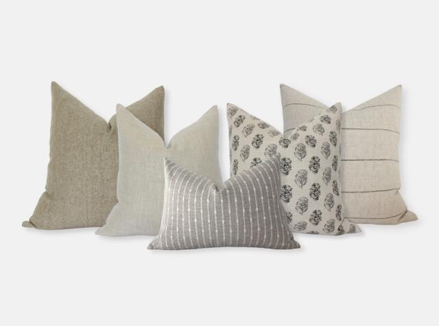 Neutral Pillow Combinations, Beige Cream Covers, Tan Sofa Throw Set Of 5, Natural Covers -- Sela - image 1