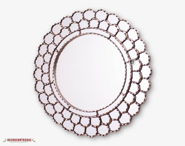 Peruvian Silver Round Mirror 23.6In - Wood Framed Wall Mirrors Bathroom Mirror For Decorative Cuzcaja Decor - image 1