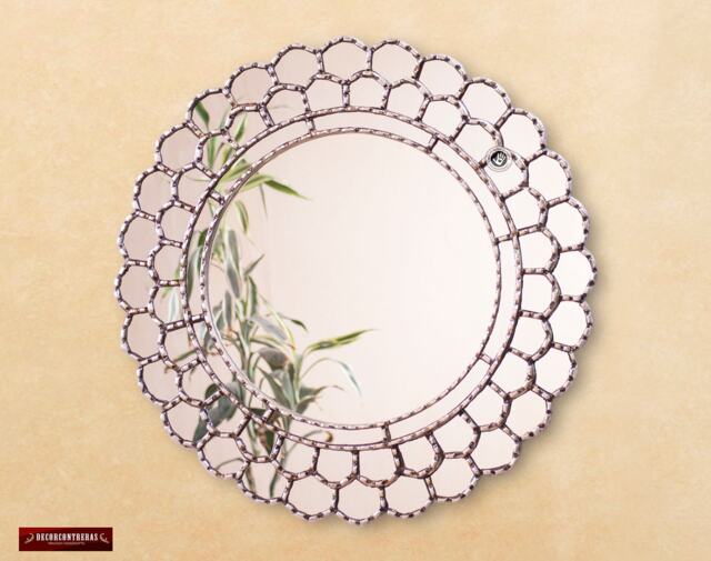 Peruvian Silver Round Mirror 23.6In - Wood Framed Wall Mirrors Bathroom Mirror For Decorative Cuzcaja Decor - image 1