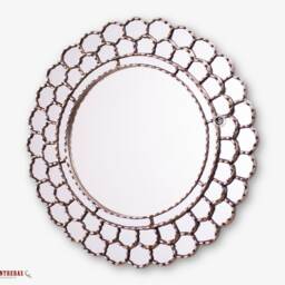Peruvian Silver Round Mirror 23.6In - Wood Framed Wall Mirrors Bathroom Mirror For Decorative Cuzcaja Decor - thumbnail 2