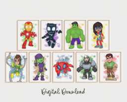 Spidey & Friends Prints - Set Of 9, Kids Superhero Wall Art, Printed Or Framed - thumbnail 1