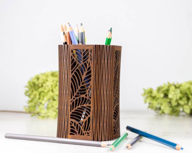 Custom Wood Pensil Pot, Floral Makeup Brush Holder - image 1