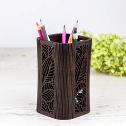 Custom Wood Pensil Pot, Floral Makeup Brush Holder - thumbnail 2