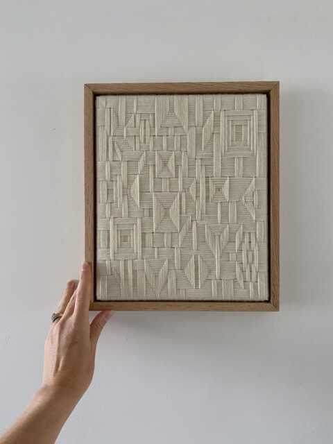 Framed Merino Wool Woven Art Minimalist Textile Tapestry - image 1