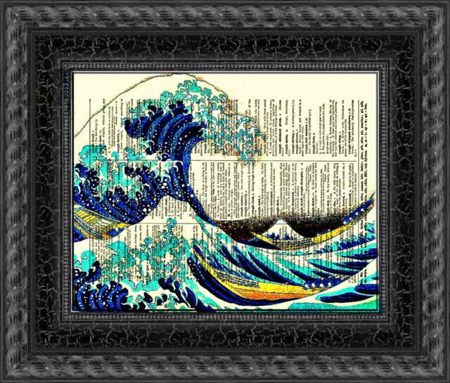 The Great Wave Off Kanagawa Printed On An Antique Dictionary Page Over 125+ Years Old Art Print Nautical Wall Decor - image 1