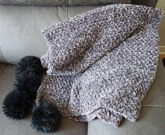 Velveteen Baby Blanket With Faux Fur Pompoms - image 1