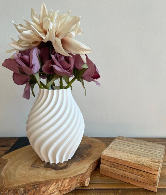Swirl Vase, Ornamental Flower Decorative Minimalist, Room Decor, 3D Printed Matte White