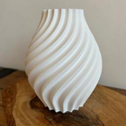 Swirl Vase, Ornamental Flower Decorative Minimalist, Room Decor, 3D Printed Matte White - thumbnail 3