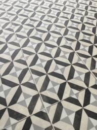 Cushioned Kitchen Floor Mat in Geometric Tile Pattern, Grey Vinyl Runner Rug For Hallway, Laundry & Dining Room Floors - thumbnail 1