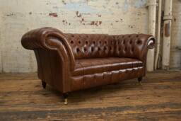 Handmade 2 Seater Vintage Mottled Brown Leather Chesterfield Sofa - thumbnail 1