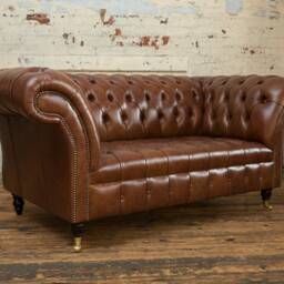 Handmade 2 Seater Vintage Mottled Brown Leather Chesterfield Sofa - thumbnail 4