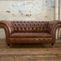 Handmade 2 Seater Vintage Mottled Brown Leather Chesterfield Sofa - thumbnail 2