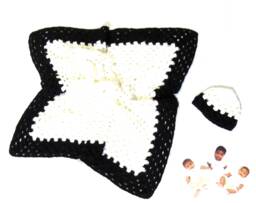 Crochet Baby Blanket, Hat Set, Newborn, Boy, Girl, Black, White, Shower