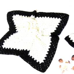 Crochet Baby Blanket, Hat Set, Newborn, Boy, Girl, Black, White, Shower - thumbnail 3