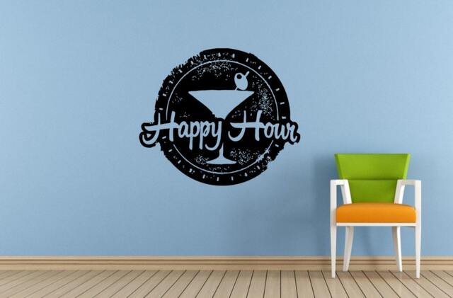 Happy Hour Cocktails Drinks Specials Stamp Sign Logo Store Shop Salon Window Wall Decal Vinyl Sticker Mural Room Decor L1712 - image 1