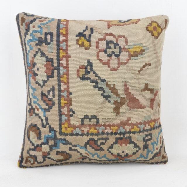 Single Wool Kilim Cushion, 40x40 cm , 16x16Inc, Home Decor , Decorative Pillow, Turkish Pillow Case , K 12 - image 1