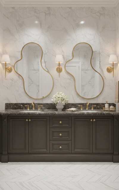 Modern Asymmetrical Organic Wall Mirror - Vanity Curved Brass - image 1