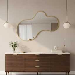 Modern Asymmetrical Organic Wall Mirror - Vanity Curved Brass - thumbnail 3