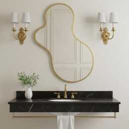 Modern Asymmetrical Organic Wall Mirror - Vanity Curved Brass - thumbnail 2