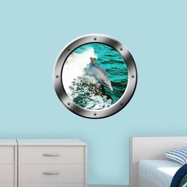 Vwaq Dolphin Porthole Wall Decal Ocean Sticker Animal Nature View Family Vwaq-Po3 - image 1