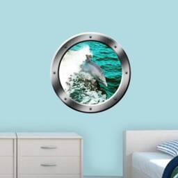 Vwaq Dolphin Porthole Wall Decal Ocean Sticker Animal Nature View Family Vwaq-Po3 - thumbnail 1