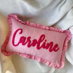 Personalized Name Pillow, Nursery Embroidered Punch Needle Ruffled Pillowshams, Decorative Baby Pillow - thumbnail 2