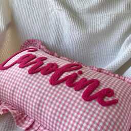 Personalized Name Pillow, Nursery Embroidered Punch Needle Ruffled Pillowshams, Decorative Baby Pillow - thumbnail 3
