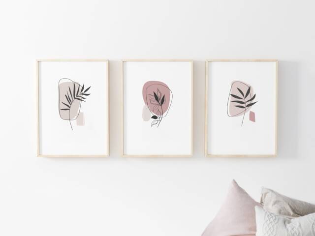Neutral Abstract Shapes Floral Prints - Set Of 3, Blush Pink, Boho Wall Art, Living Room Prints, Bedroom New Home - image 1